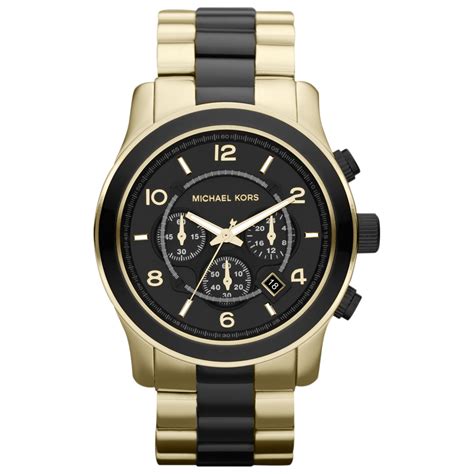 michael kors black and golden stainless steel runway chronograph watch|michael kors gold tone runway.